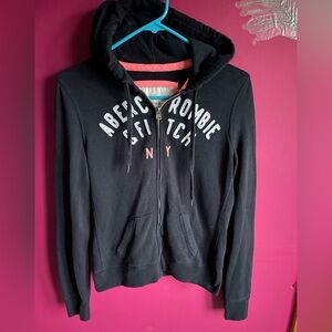 A&F NY Zip Front Hoodie •navy blue /coral